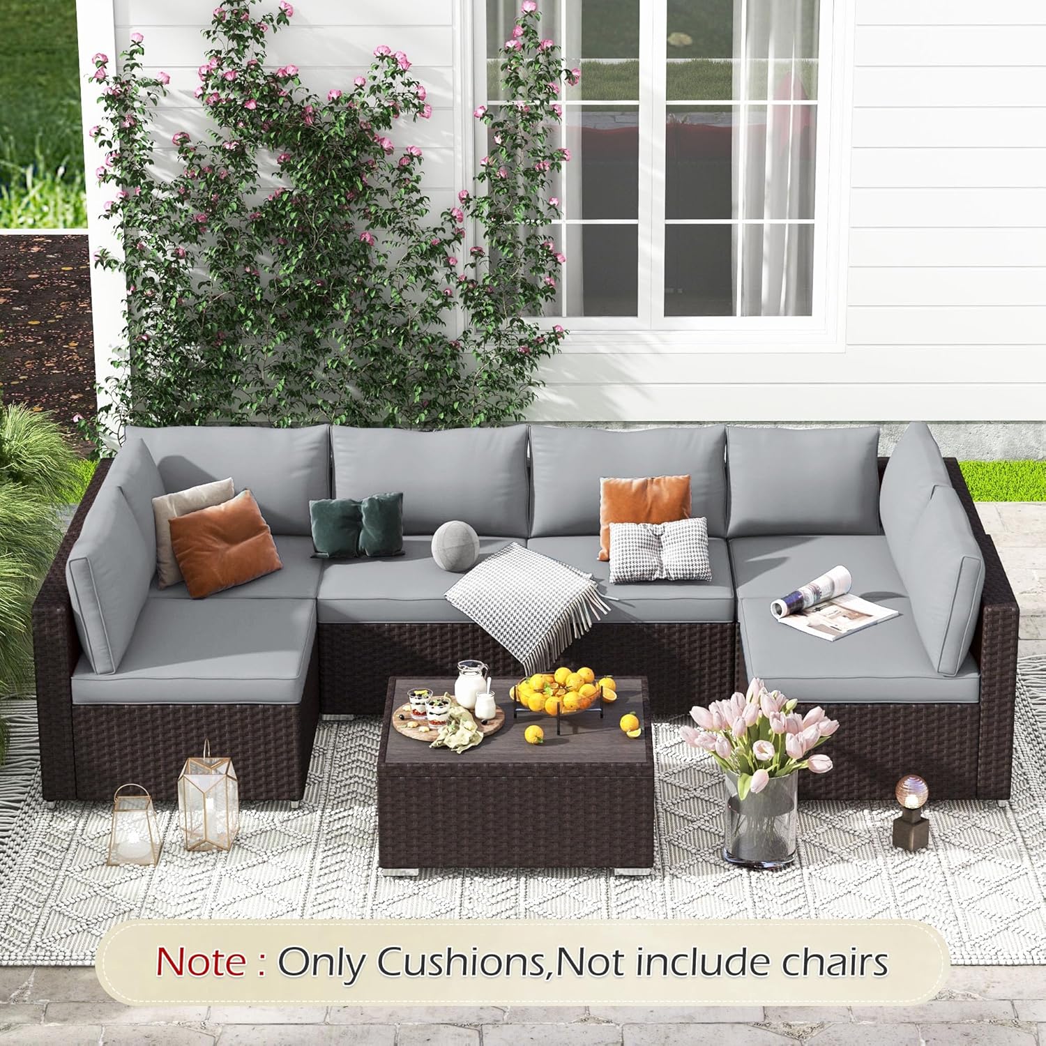 Outdoor Replacement Cushions for 6-Seat Patio Conversation Sets, Light Gray | Homrest