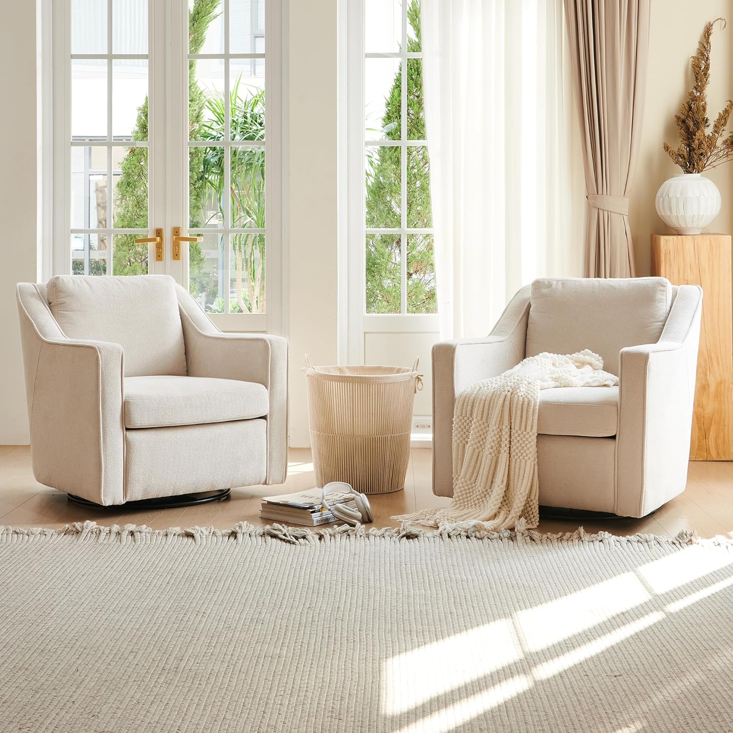 Swivel Accent Chair Sets of 2, Mid Century Modern Armchair for Living Room and Bedroom, Linen