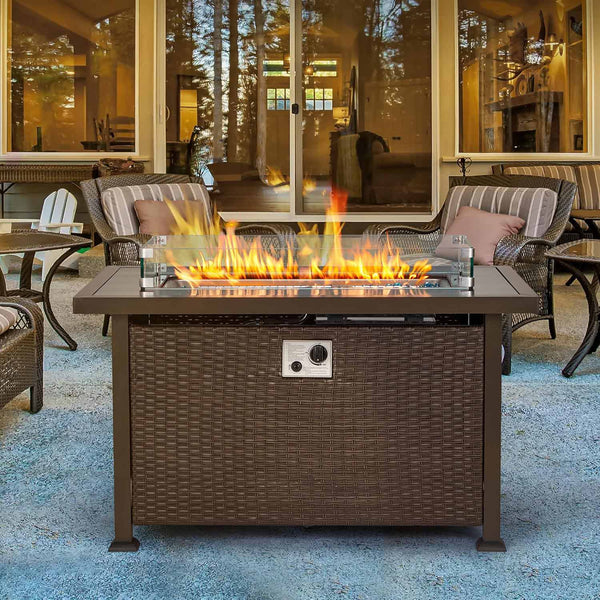 Elegant Outdoor Coffee Table with Fire Pit 50 000 BTU Warmth Homrest