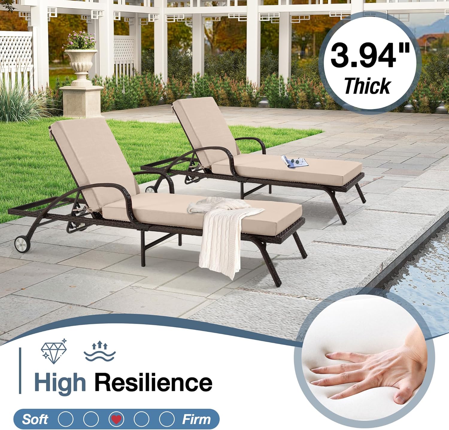 HOMREST Outdoor Lounge Chair Cushion Replacement Set of 2, Beige