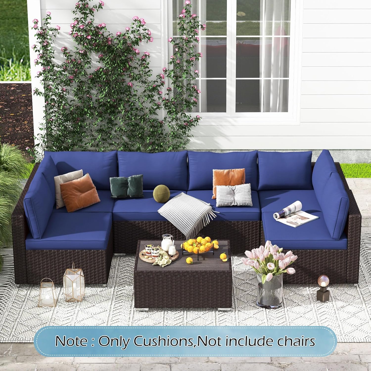 Outdoor Replacement Cushions for 6-Seat Patio Conversation Sets, Dark Blue | Homrest
