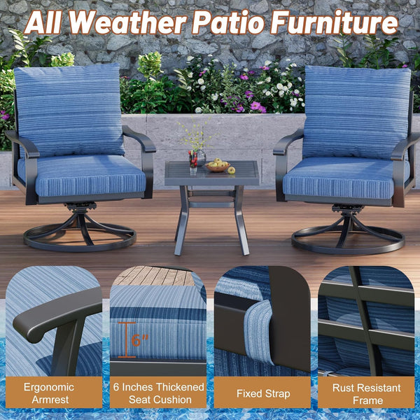 HOMREST Patio Furniture Sets 7 PCS Outdoor Metal Conversation Sets with Coffee Side Table for Garden, Deck, Poolside, Blue