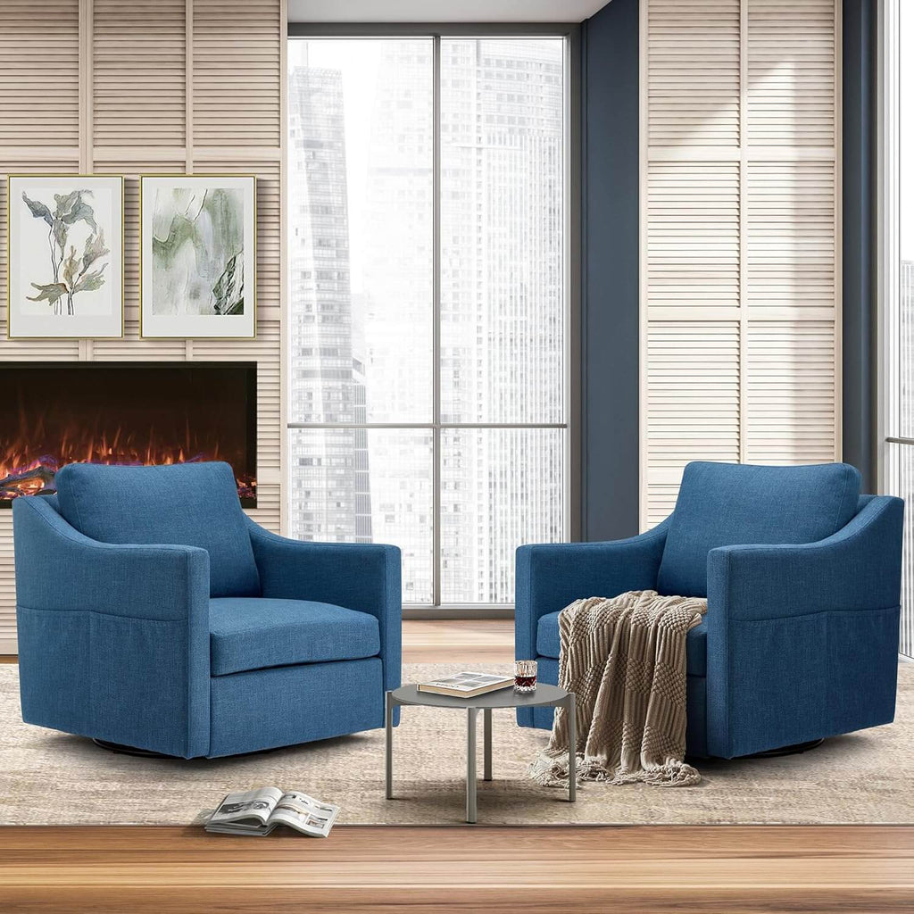 Swivel Accent Chair Set of 2, Mid Century Modern Armchair for Living Room and Bedroom, Blue Linen