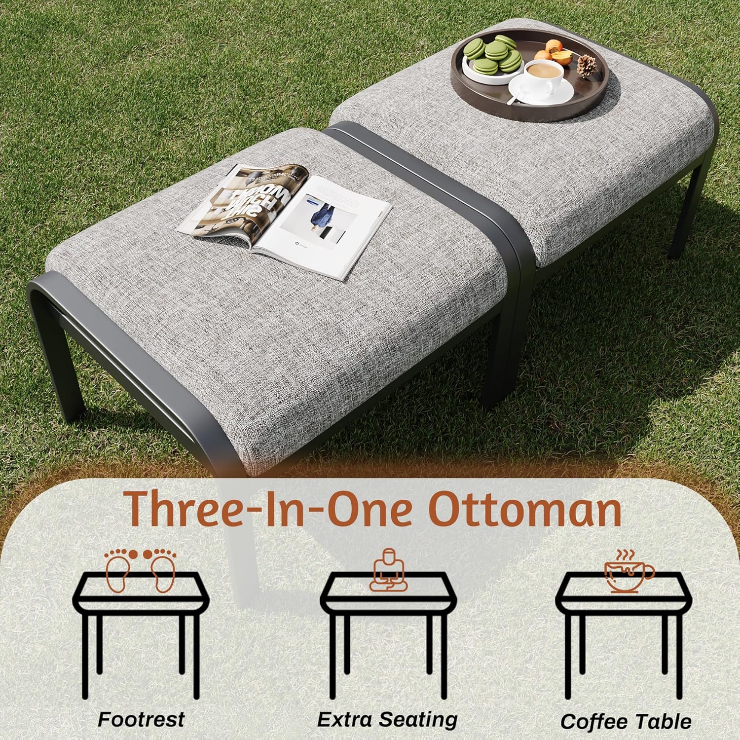HOMREST Outdoor Swivel Rocker Patio Chairs with Coffee Table, 3 PCS Bistro Set, Gray
