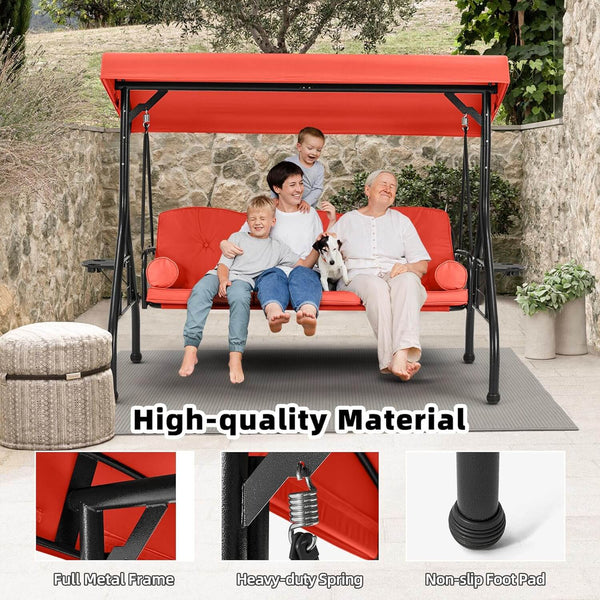 3-Seat Outdoor Porch Swing with Adjustable Canopy and Backrest, Orange