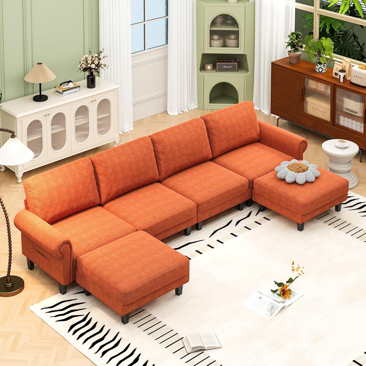 modular-sectional-sofa-with-chaise-and-movable-ottoman-orange