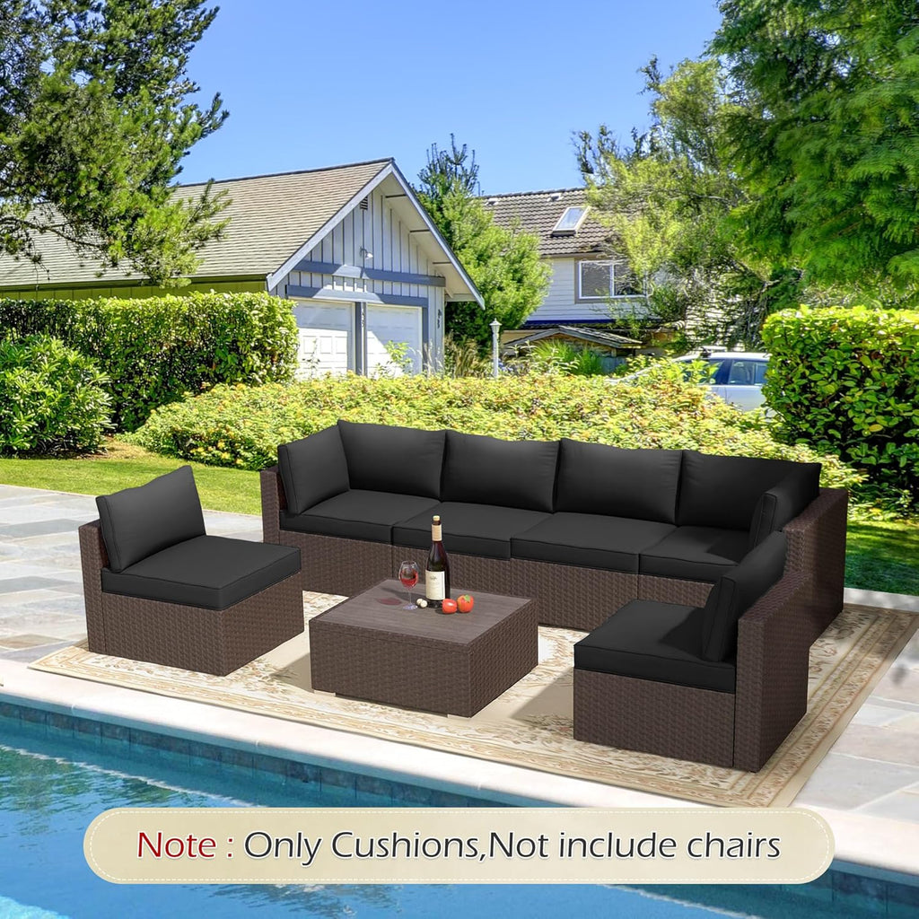 Homrest Outdoor Replacement Cushions for  6-Seat Patio Conversation Sets, Black