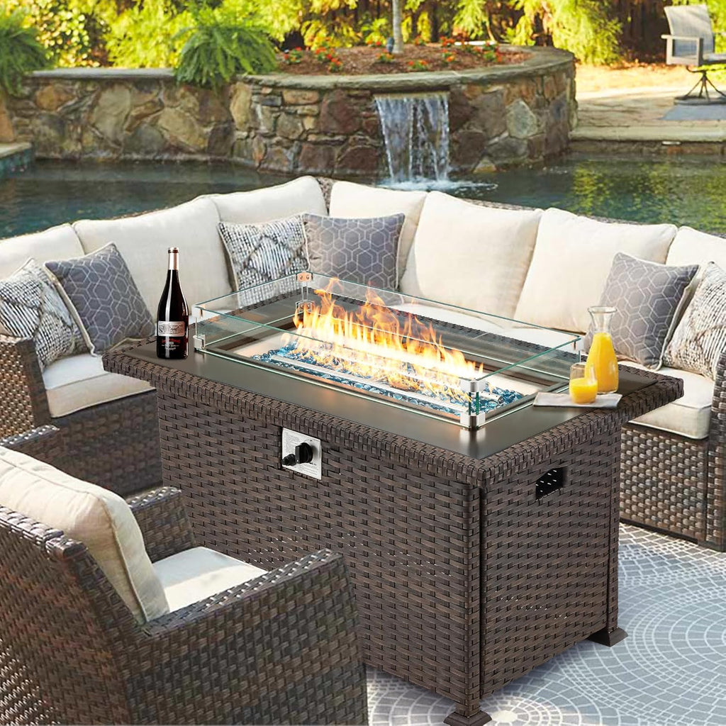 Homrest 44" Propane Gas Fire Pit Table 50000 BTU Auto-Ignition with Windguard, Brown