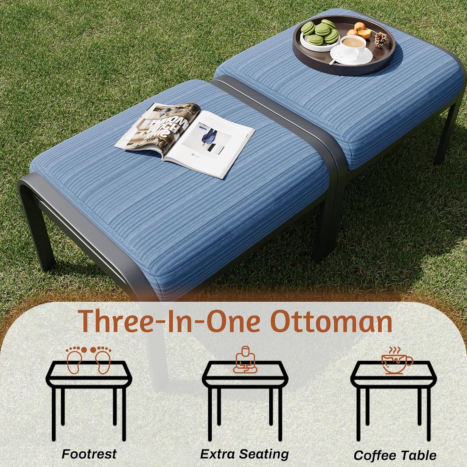 HOMREST Outdoor Swivel Rocker Patio Chairs with Coffee Table, 3 PCS Bistro Set, Blue