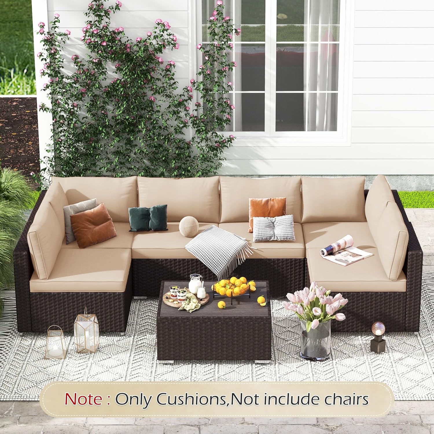 Homrest Outdoor Replacement Cushions for  6-Seat Patio Conversation Sets, Khaki