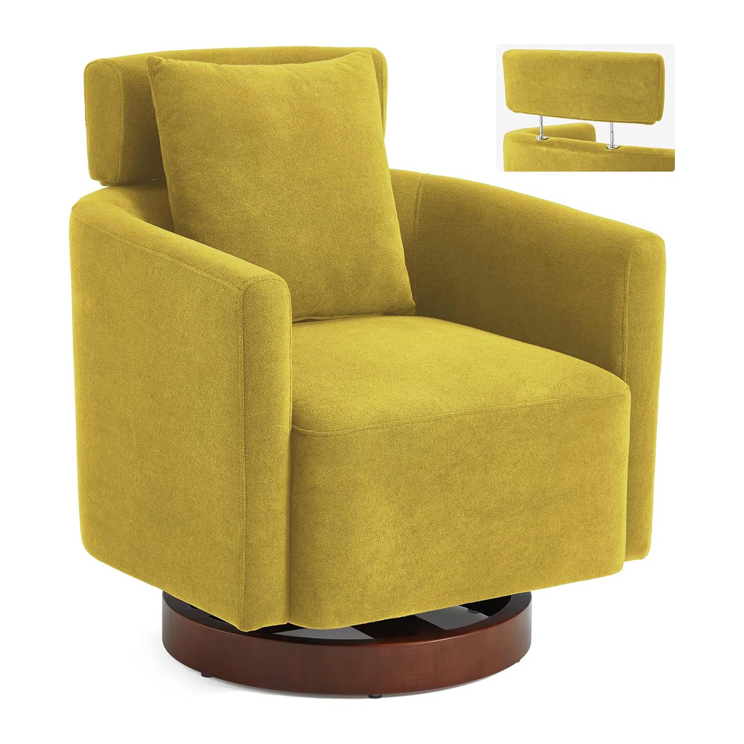 Homrest Swivel Accent Chair Armchair with Adjustment Headrest, 360° Rotation. Yellow