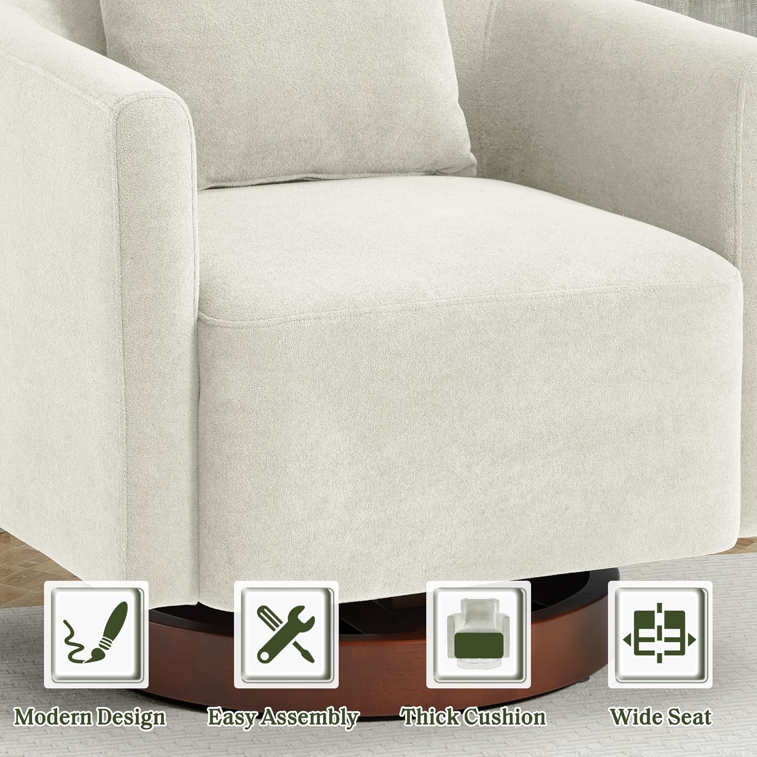 Homrest Swivel Accent Chair Armchair with Adjustment Headrest, 360° Rotation. Beige