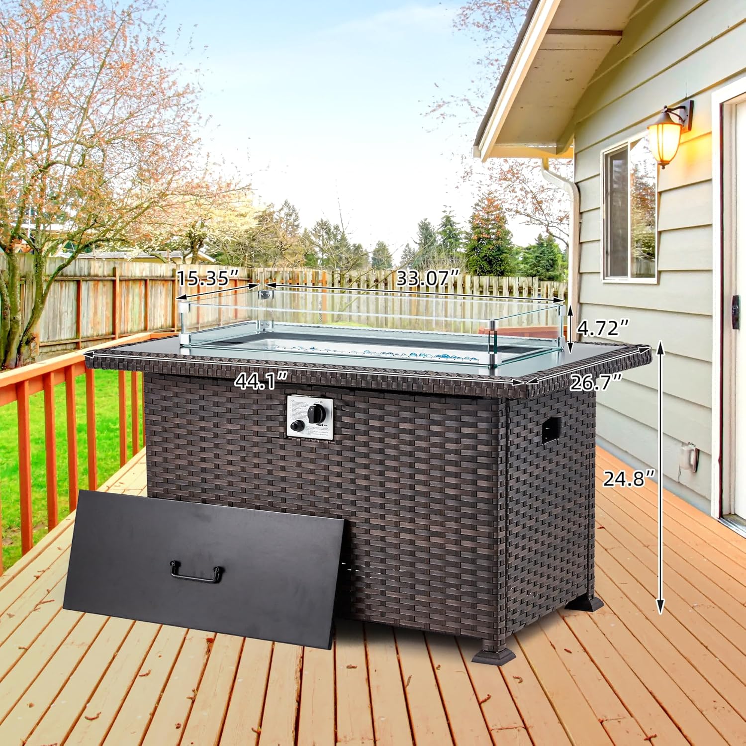 Homrest 44" Propane Gas Fire Pit Table 50000 BTU Auto-Ignition with Windguard, Brown