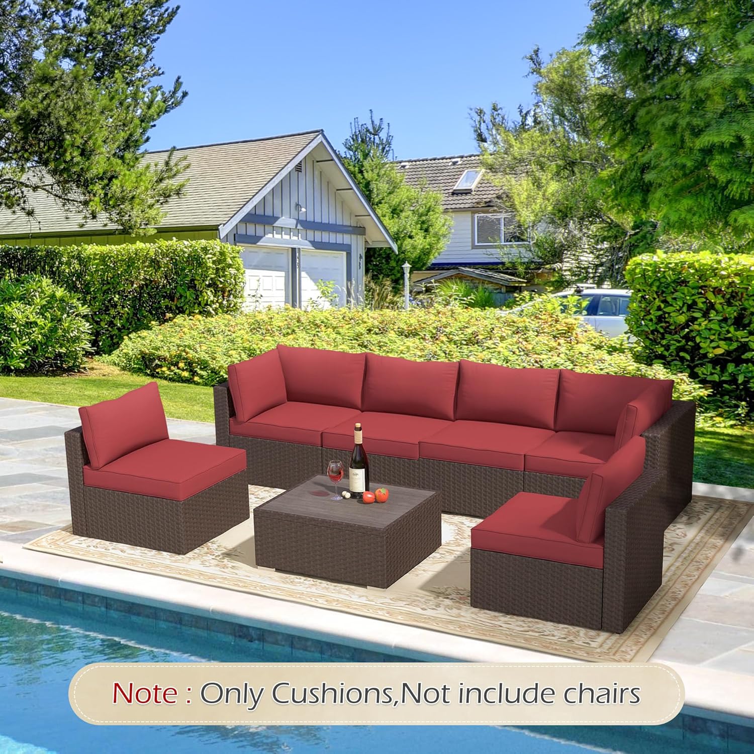 Outdoor Replacement Cushions for 6-Seat Patio Conversation Set, Wine Red | Homrest