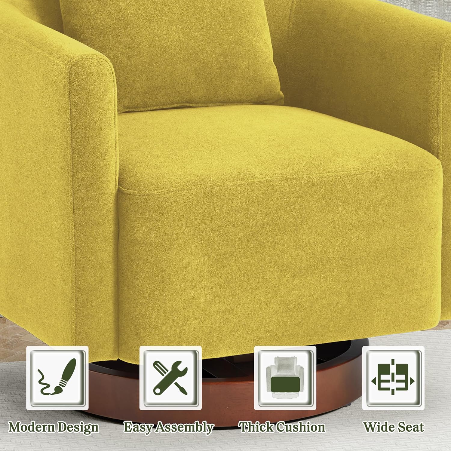 Homrest Swivel Accent Chair Armchair with Adjustment Headrest, 360° Rotation. Yellow