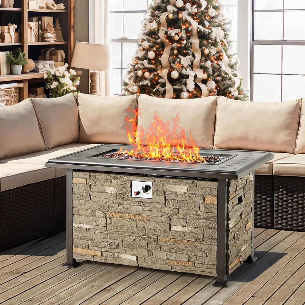 Homrest 44'' outdoor propane gas fire pit table 50000 BTU with aluminum tabletop for porch, backyard and poolside, gray