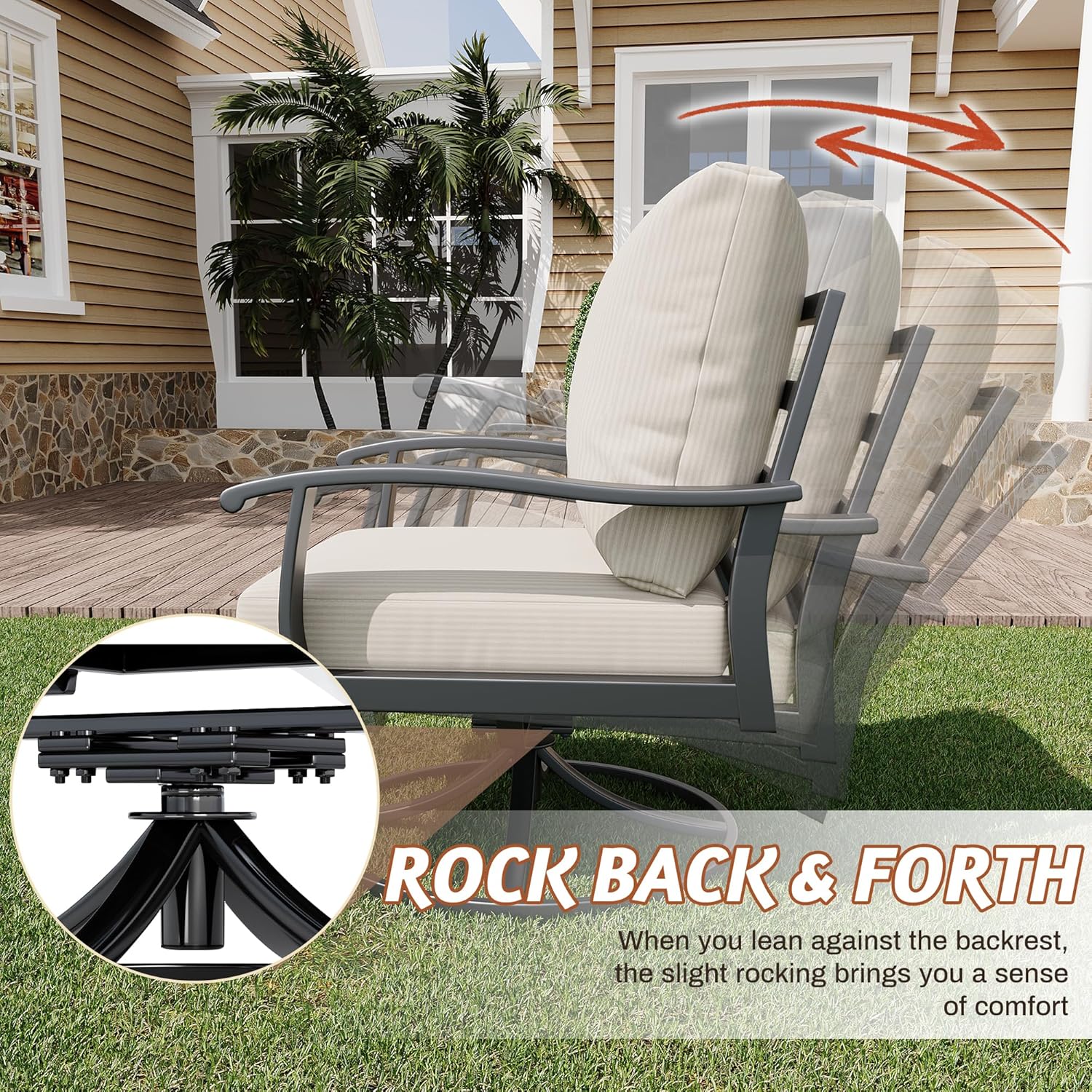 HOMREST Outdoor Swivel Rocker Patio Chairs with Coffee Table, 3 PCS Bistro Set, Beige