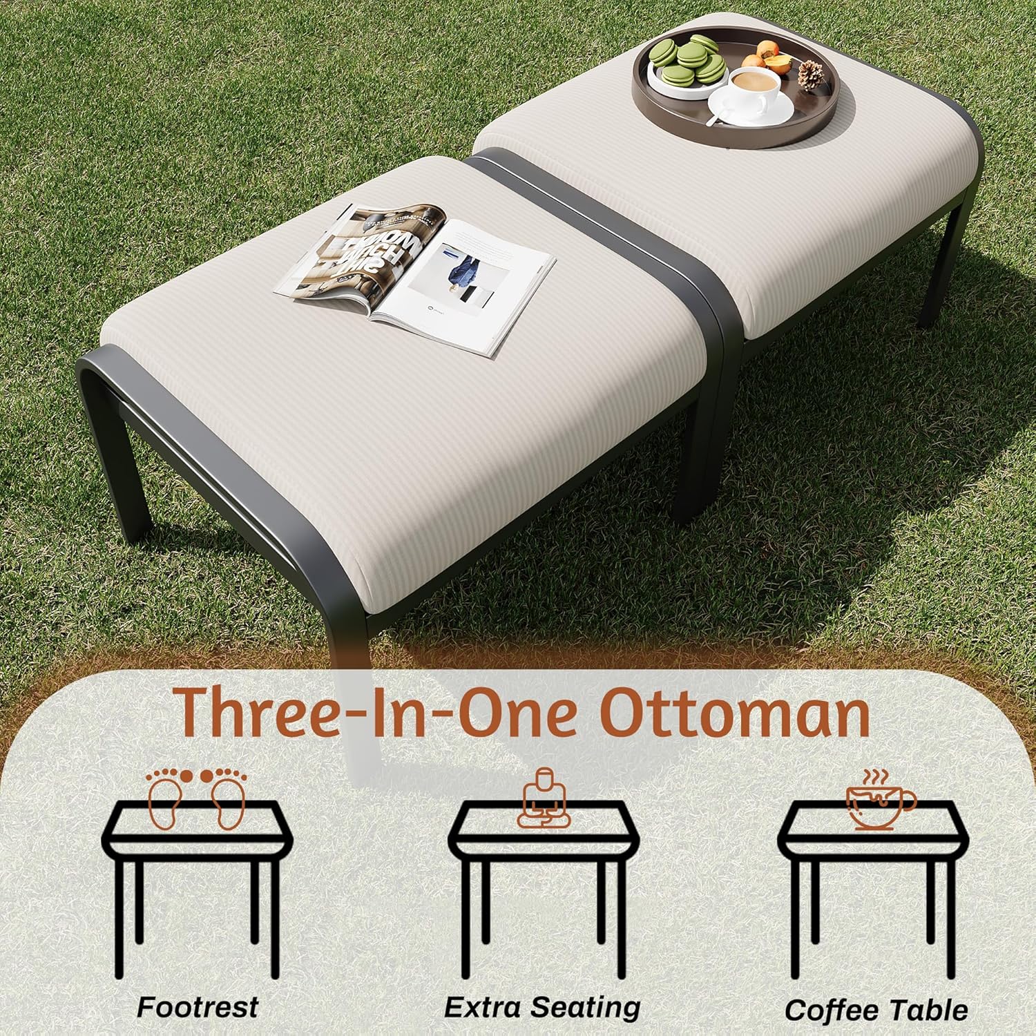HOMREST Outdoor Swivel Rocker Patio Chairs with Ottomans, 5 PCS Bistro Set for Garden, Deck, Beige
