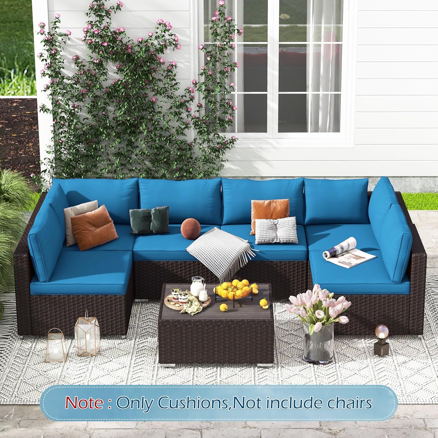 Homrest Outdoor Replacement Cushions for  6-Seat Patio Conversation Sets, Peacock Blue