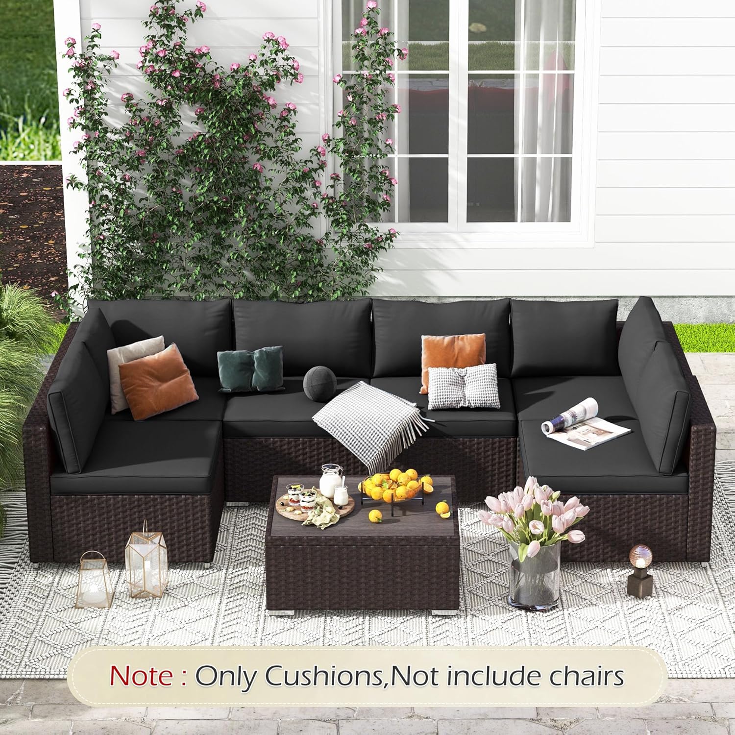 Outdoor Replacement Cushions for 6-Seat Patio Conversation Sets, Black | Homrest