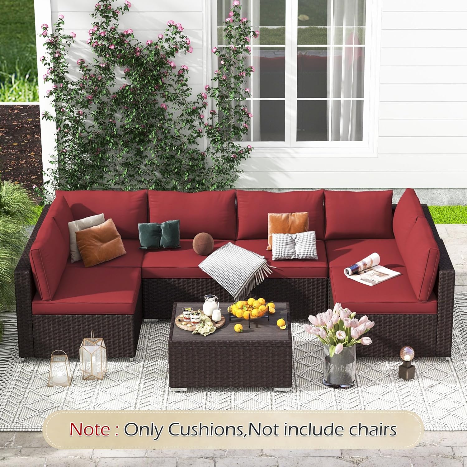 Outdoor Replacement Cushions for 6-Seat Patio Conversation Set, Wine Red | Homrest