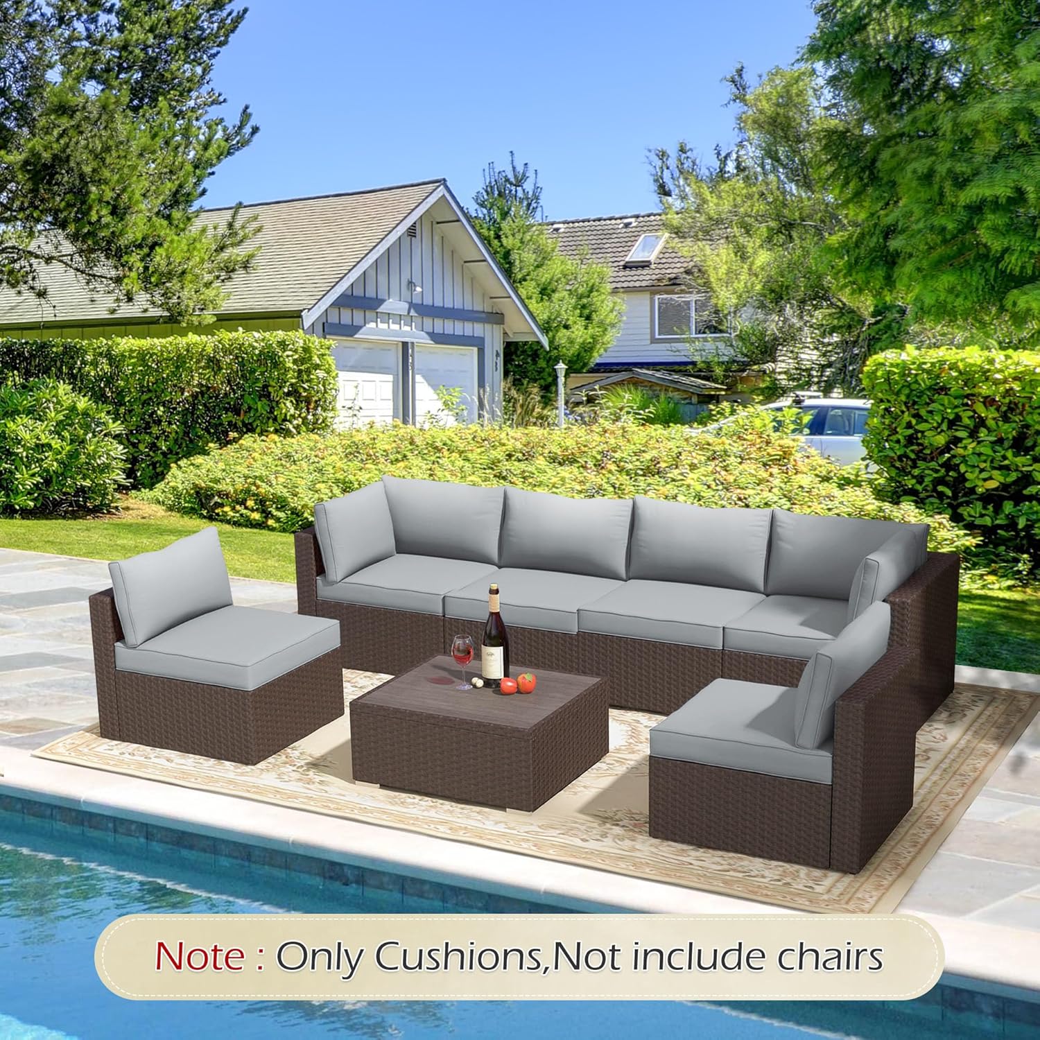 Outdoor Replacement Cushions for 6-Seat Patio Conversation Sets, Light Gray | Homrest