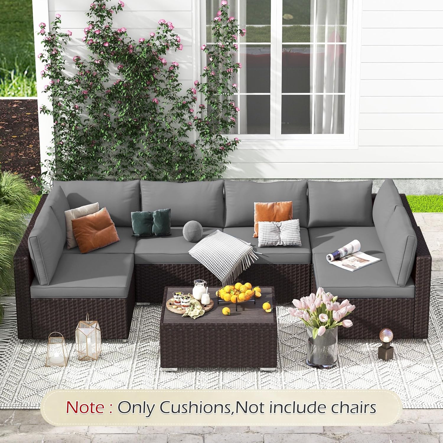 Homrest Outdoor Replacement Cushions for  6-Seat Patio Furniture Sets, Gray