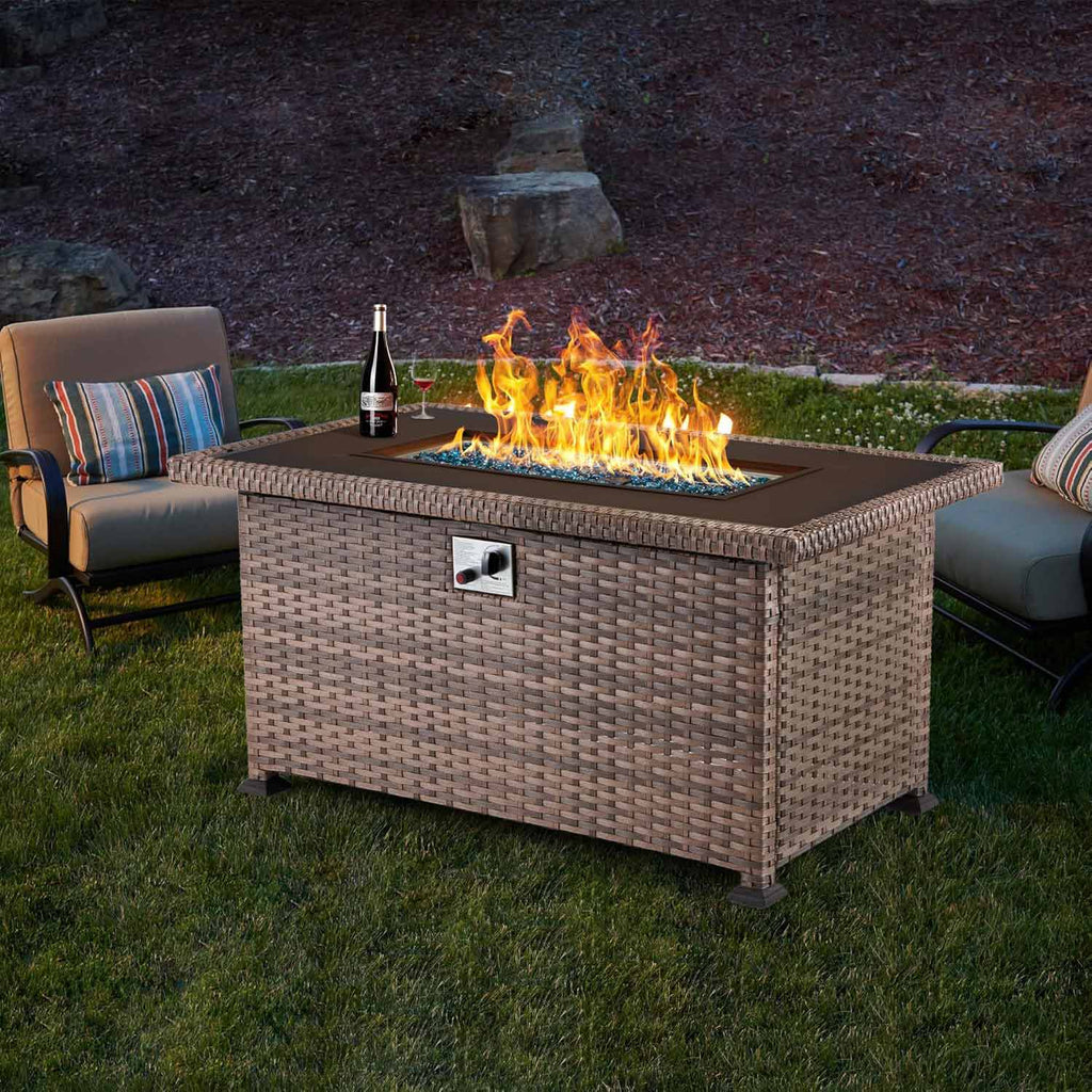 Homrest 50 in propane fire pit table with slide out tank holder, light brown