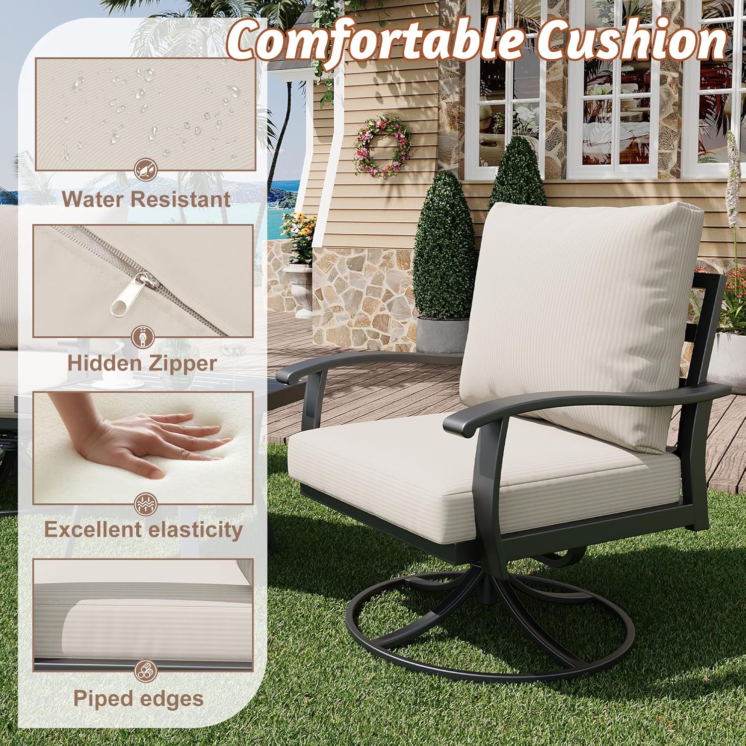 HOMREST Outdoor 3-Seater Sofa - Removable, Washable Cushions, Beige