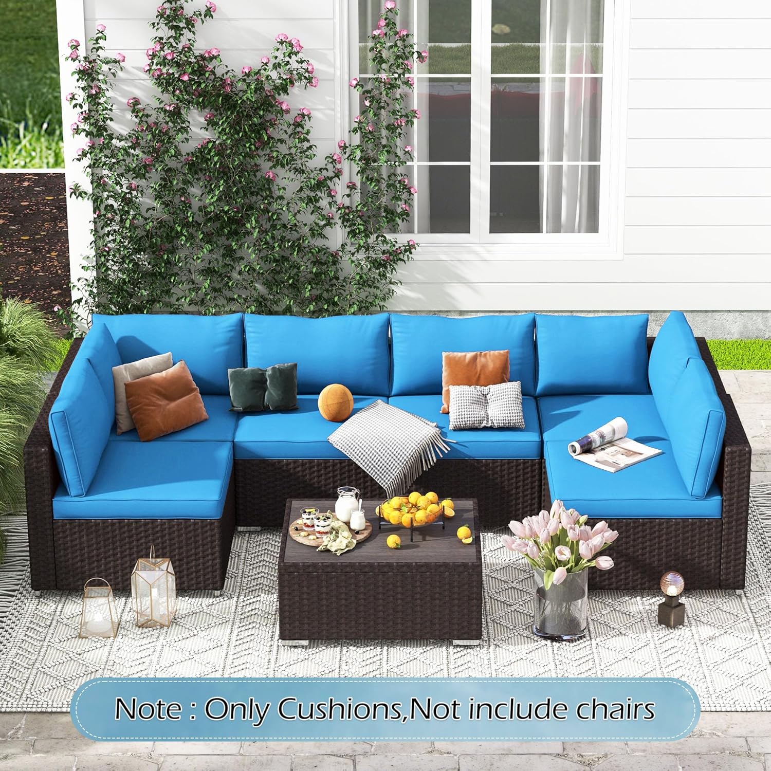 Outdoor Replacement Cushions for 6-Seat Patio Conversation Sets, Sky Blue | Homrest