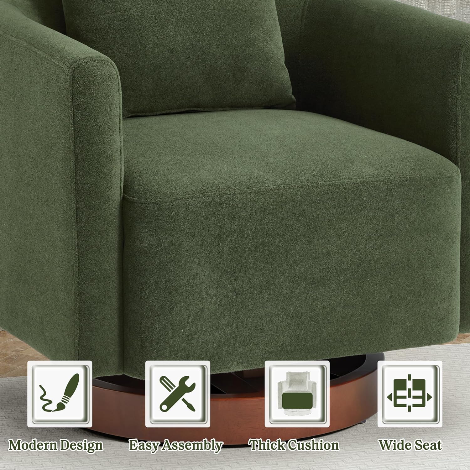 Homrest Swivel Accent Chair Armchair with Adjustment Headrest, 360° Rotation. Green