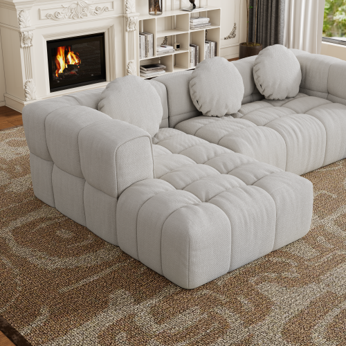 HOMREST Fully compressed modular 103" L-shaped combination living room sofa set, Off White(Left side recliner)