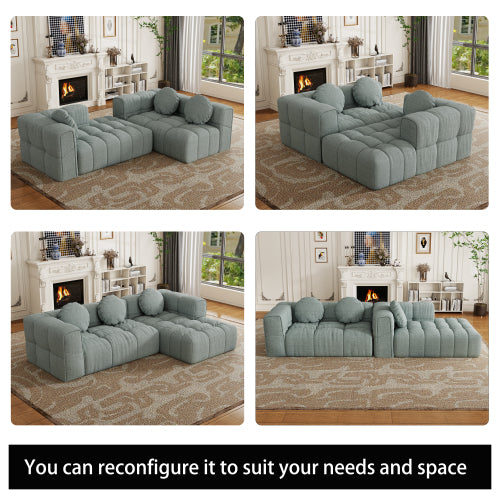 HOMREST Fully compressed modular 103" L-shaped combination living room sofa set, Blue Gray(left side recliner)