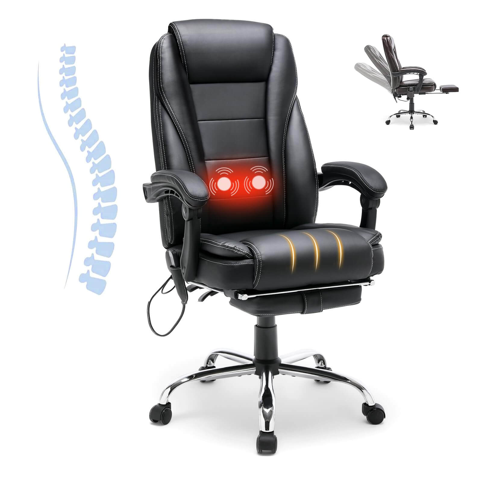 Ergonomic Office Chair with Footrest - Reclining Computer Desk Chair with  Wheels for Adults, Lumbar Support, Fixed Arm Rests, Adjustable Height