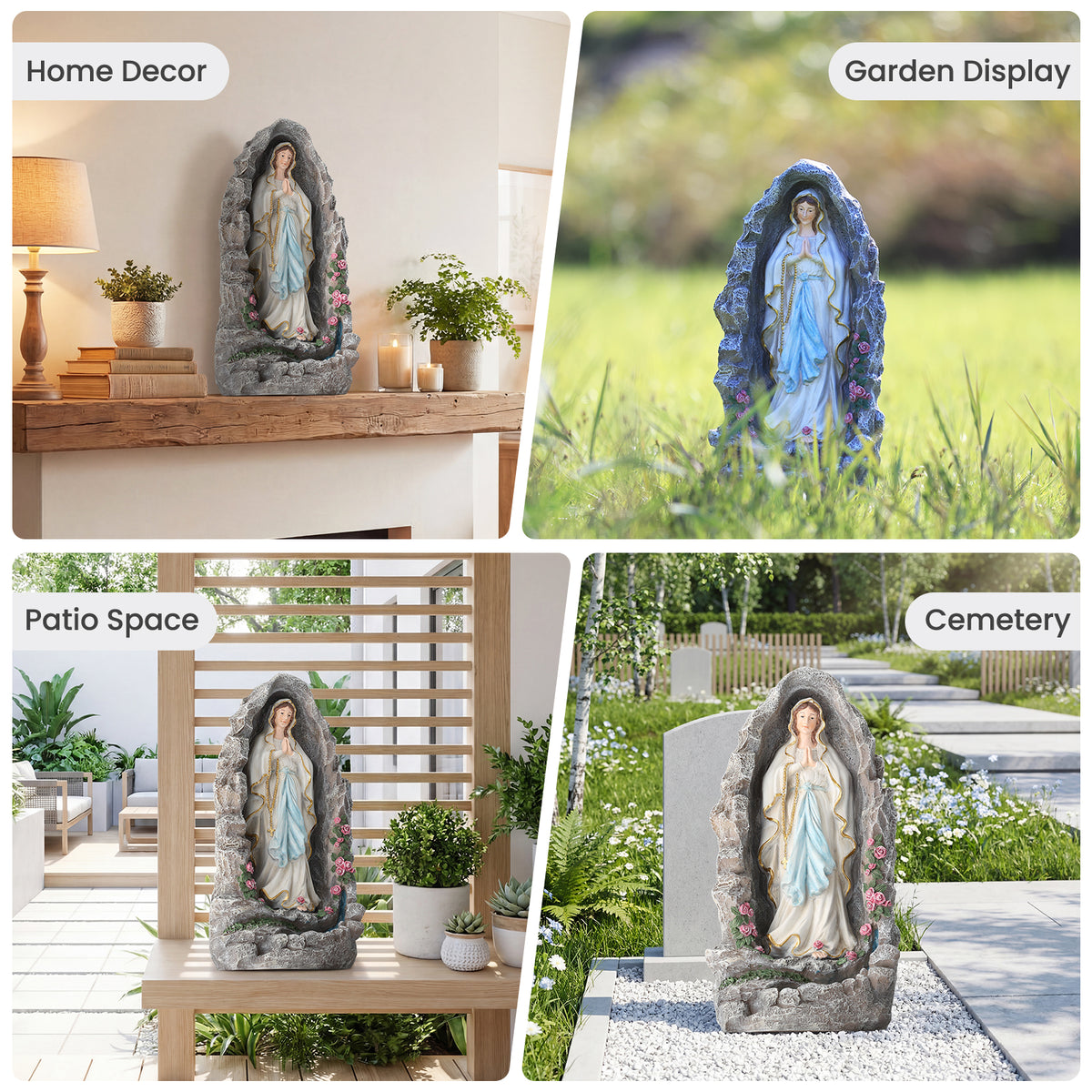 HOMREST Our Lady of Lourdes Statue 17.3 Inch Virgin Mary Grotto Figurine Catholic Praying Sculpture for Garden Home Patio Religious Decor