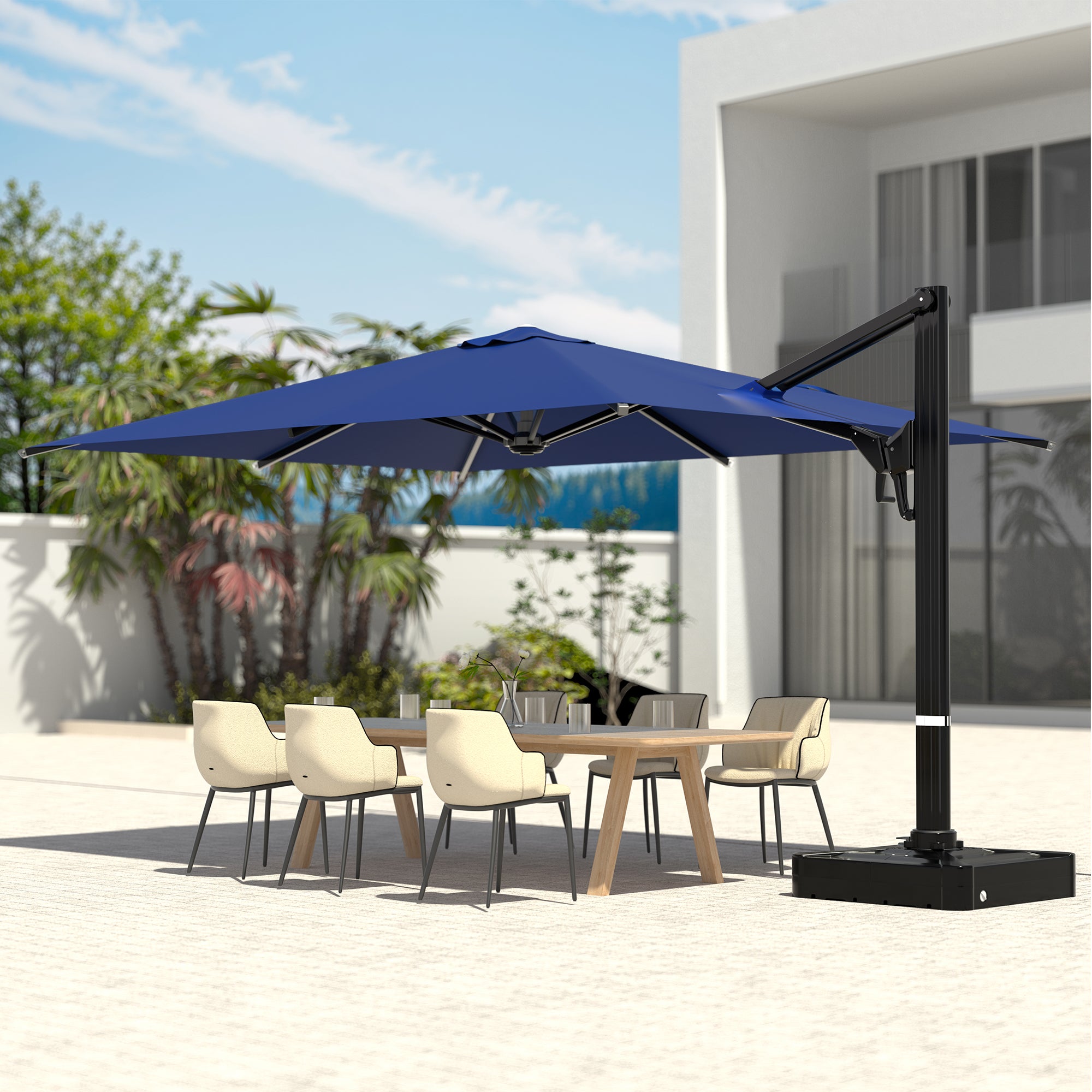 HOMREST 10x13ft Large Rectangular Cantilever Umbrella with 360° Rotation & 6 Adjustable Heights, Outdoor Patio Umbrella for Garden, Pool, Deck, Navy (Base Excluded)