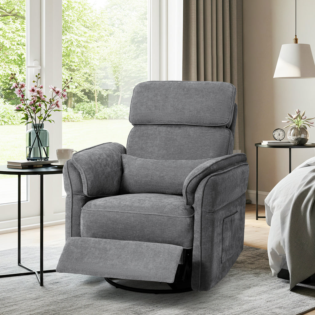 HOMREST Power Swivel Rocking Recliner Chair with Adjustable Headrest and Armrests for Living Room, Nursery, Gray