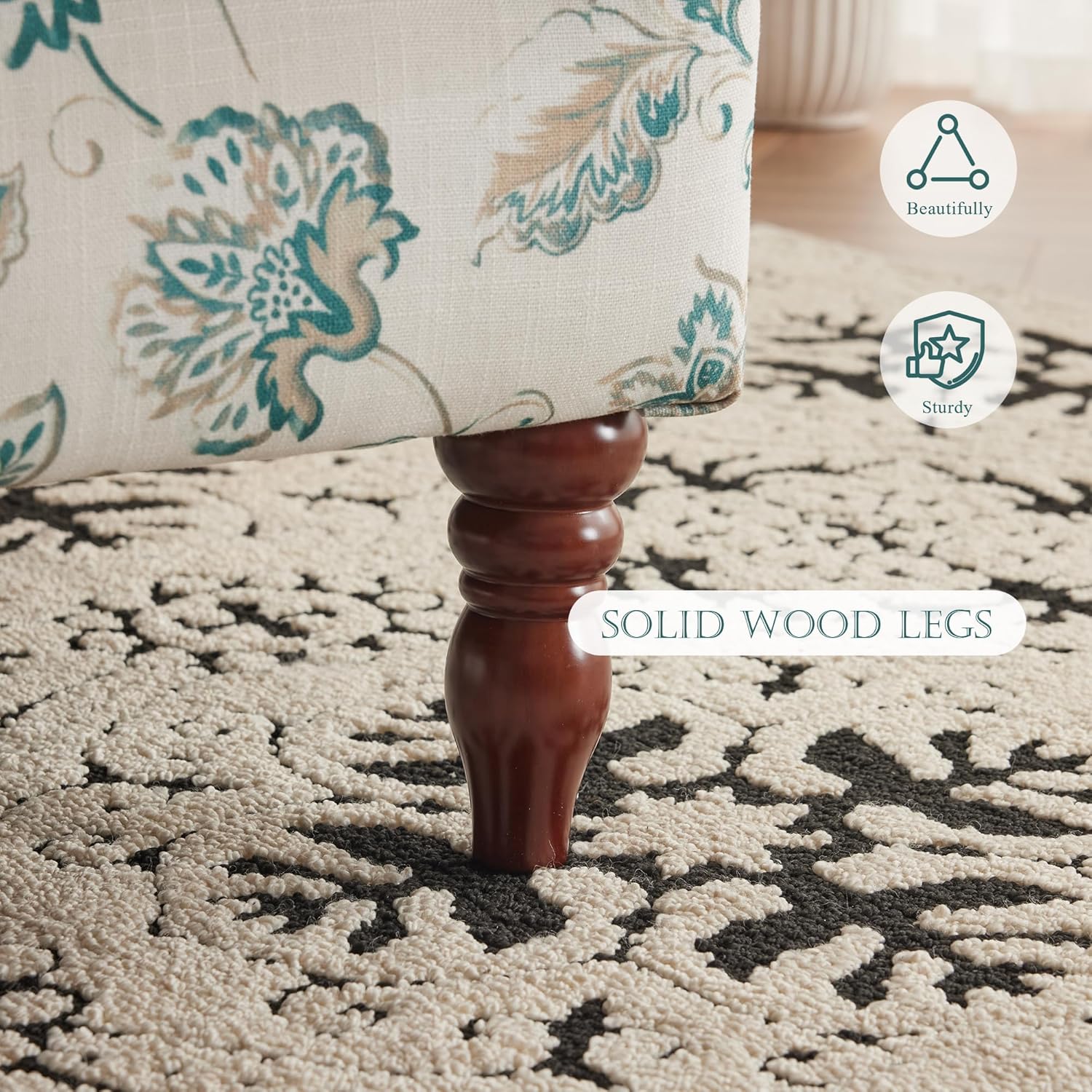 HOMREST Fabric Accent Chair for Living Room Bedroom Reading, Light Cyan Floral