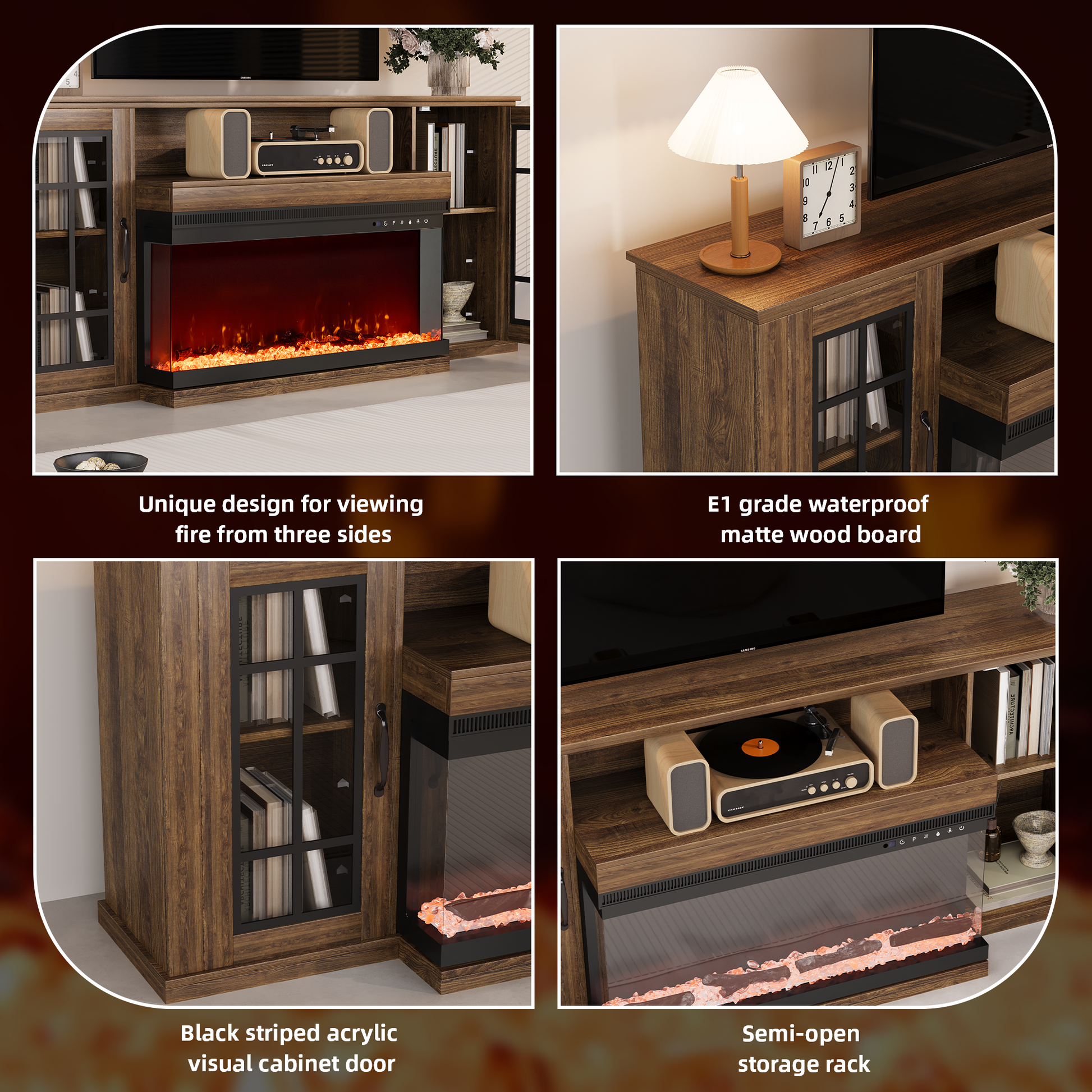 brown-tv-stand-with-fireplace​