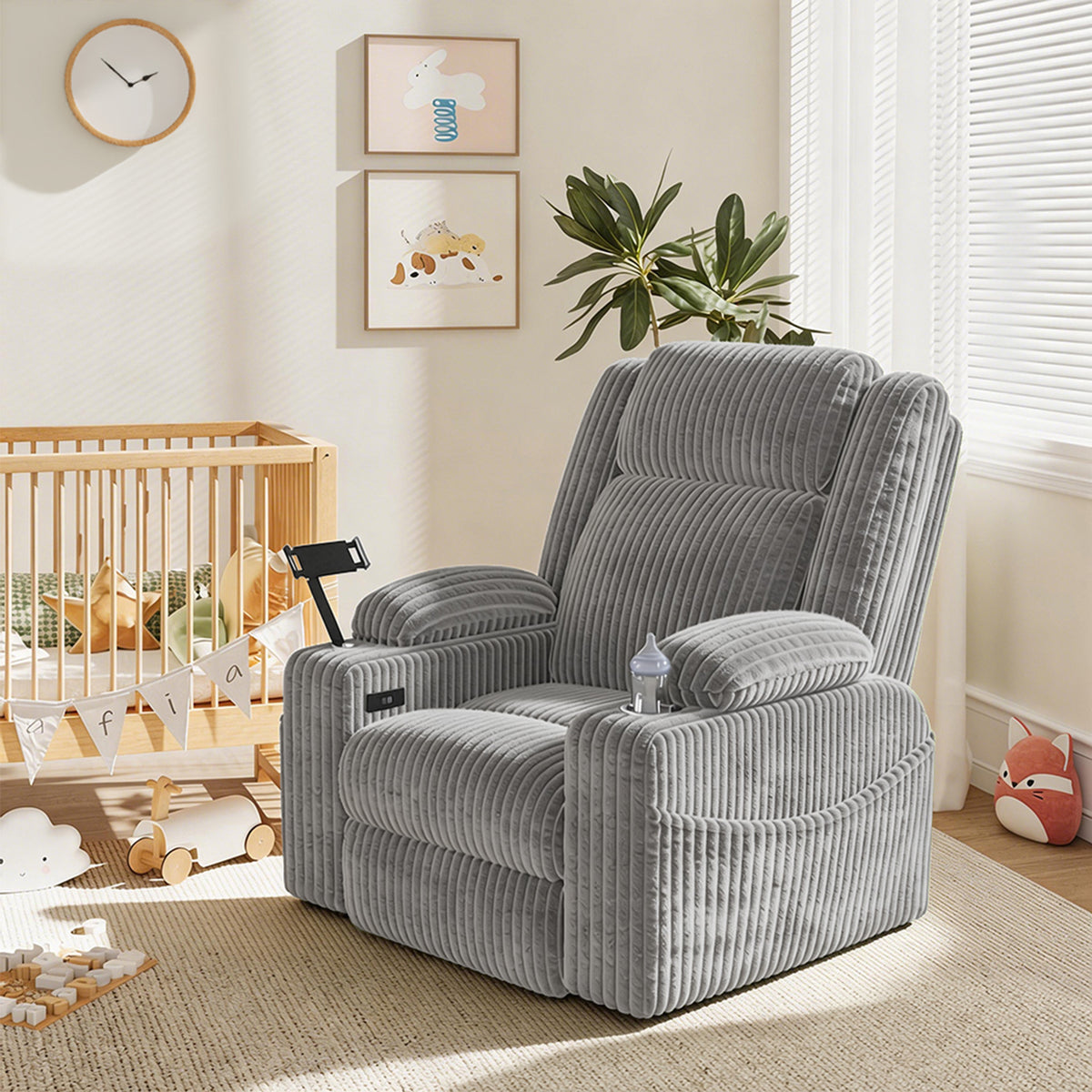 HOMREST Power Oversized Swivel Rocker Recliner with Massage and Heat, Nursery Rocking Chairs for Living Room, Grey
