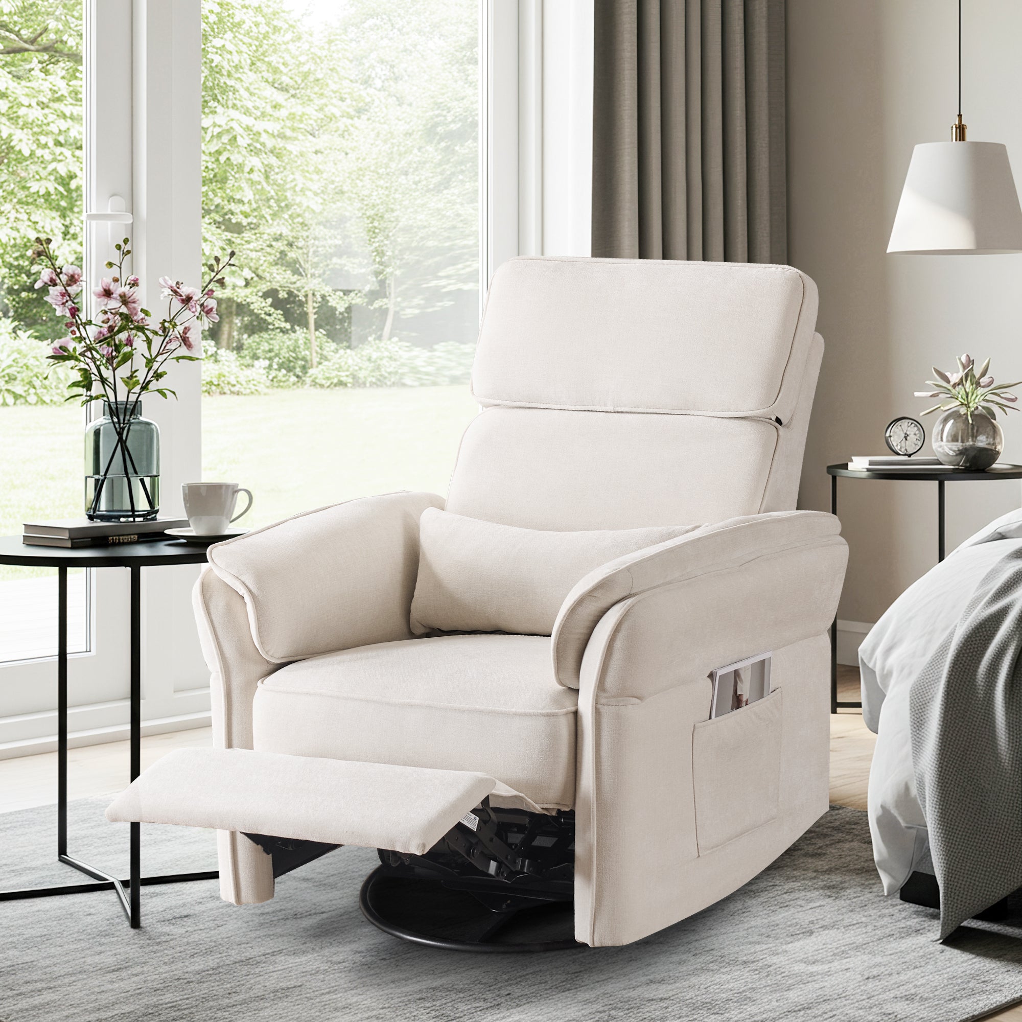 HOMREST Power Swivel Rocking Recliner Chair with Adjustable Headrest and Armrests for Living Room, Nursery, Beige