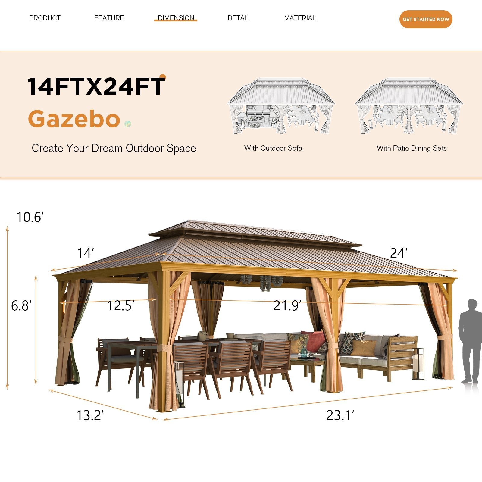 HOMREST 14X24 Outdoor Bar Gazebo with Canopy for Patio, Wood Grain