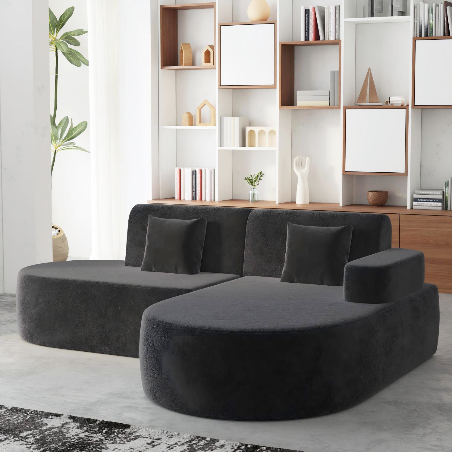 HOMREST Modern L-Shape Sectional Sofa with Chaise Lounge,Boneless L Shape Sofa with Deep Seat, Black