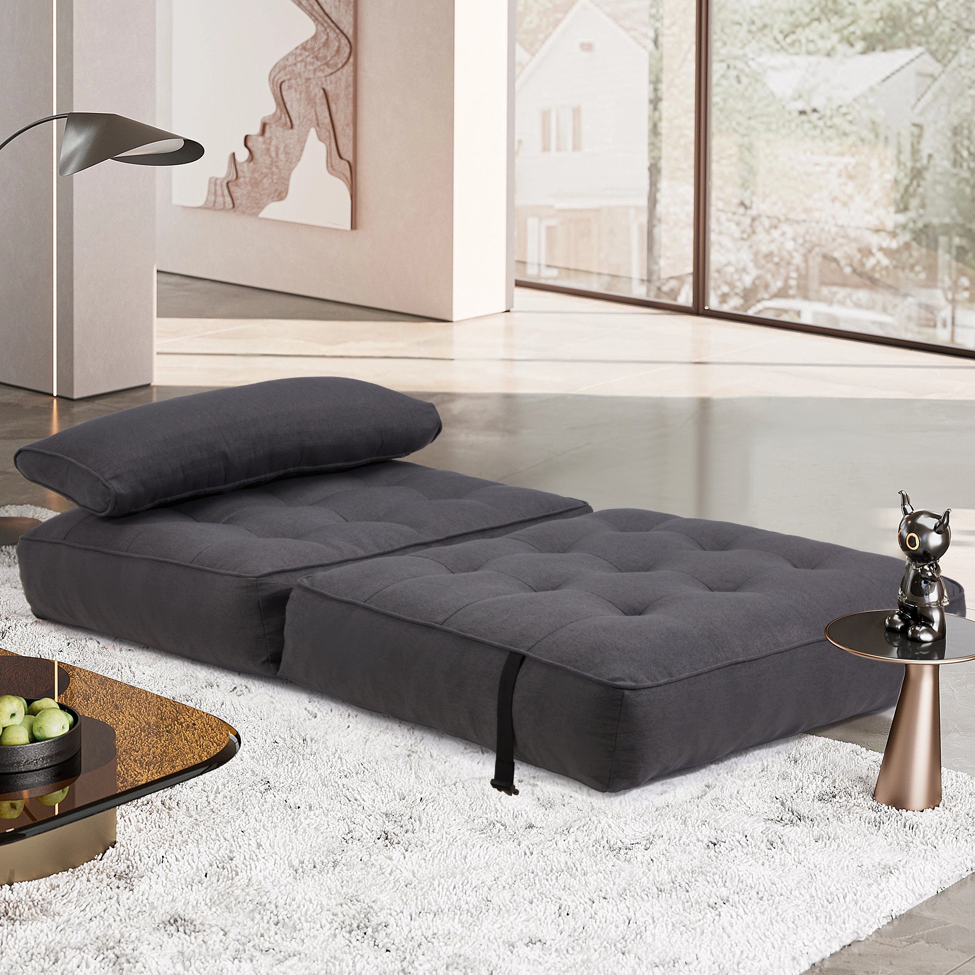 HOMREST Folding Out Chair Bed, Convertible Sofa Bed with 2 Pillows, Dark Gray