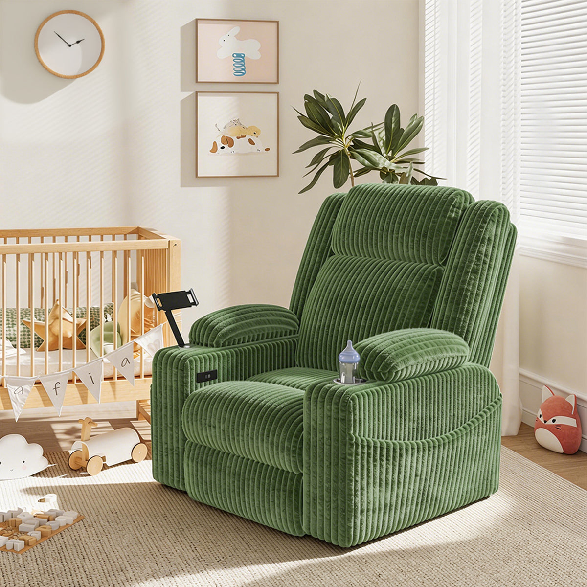 HOMREST Power Oversized Swivel Rocker Recliner with Massage and Heat, Nursery Rocking Chairs for Living Room,Green