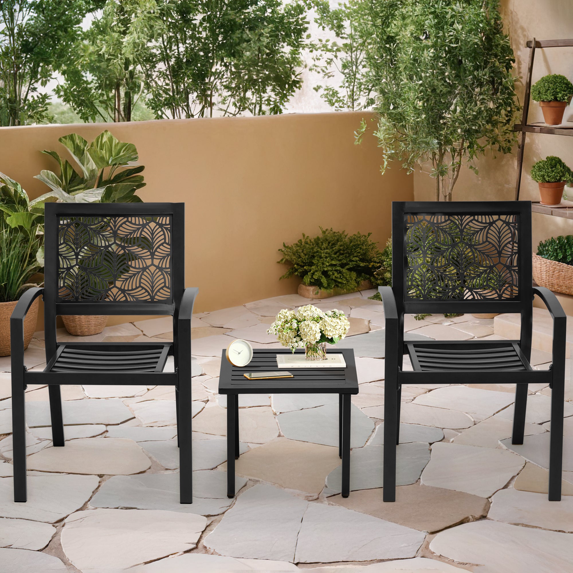 HOMREST 3-Piece Outdoor Bistro Set – Metal Chairs & Table, Black
