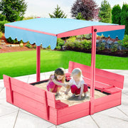 Homrest Kids Sandbox with Cover, Wooden with Height Adjustable Roof,for Aged 3-8, for Backyard, Beach, Lawn, Pink