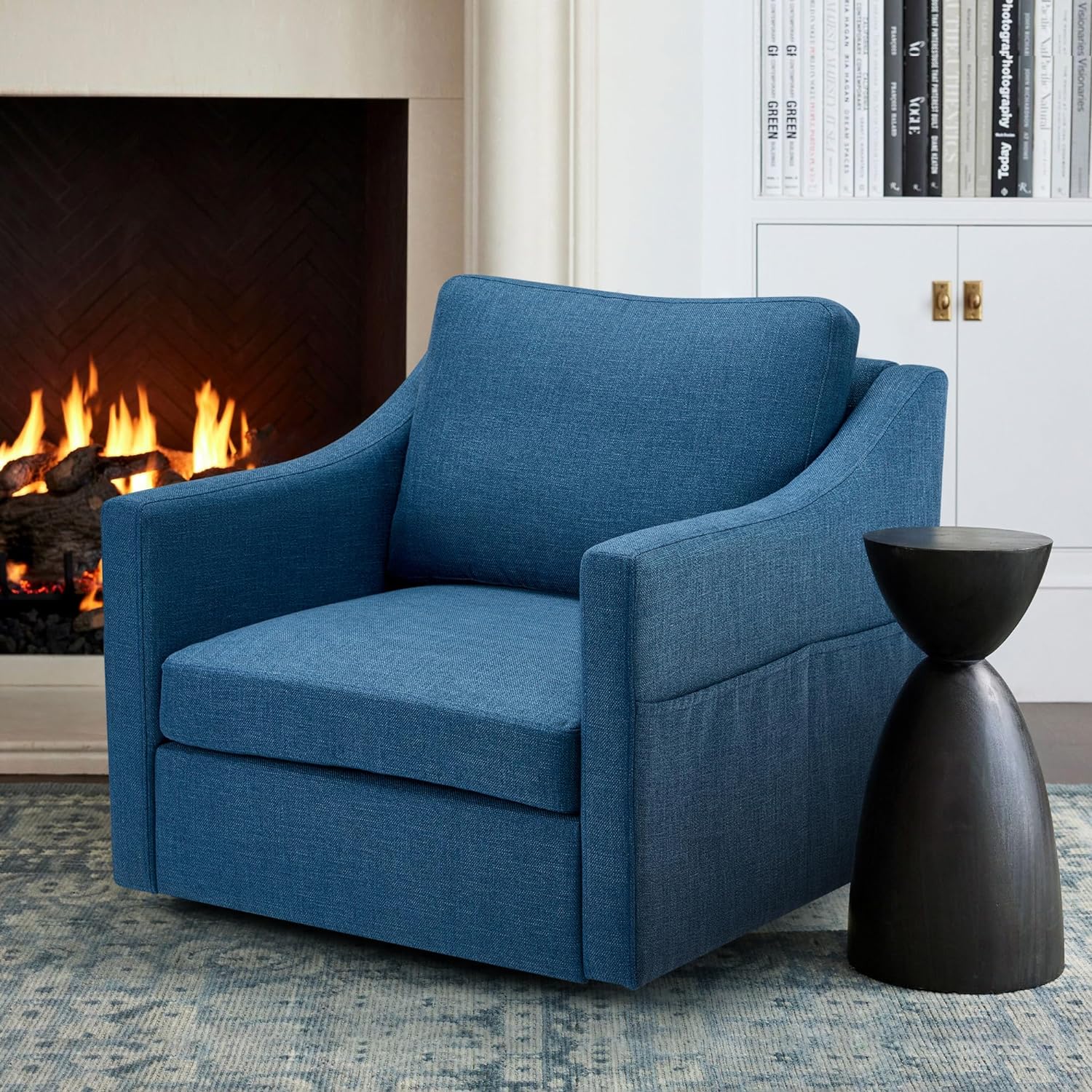 Swivel accent chair set of 2, linen fabric armchair with removable cover for living room and reception room, blue | Homrest furniture