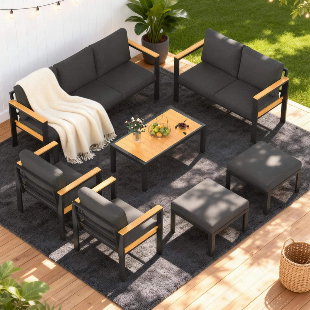 HOMREST 7 Piece Patio Furniture Set, Metal Patio Conversation Set with Coffee Table, All-Weather Outdoor Furniture, Black