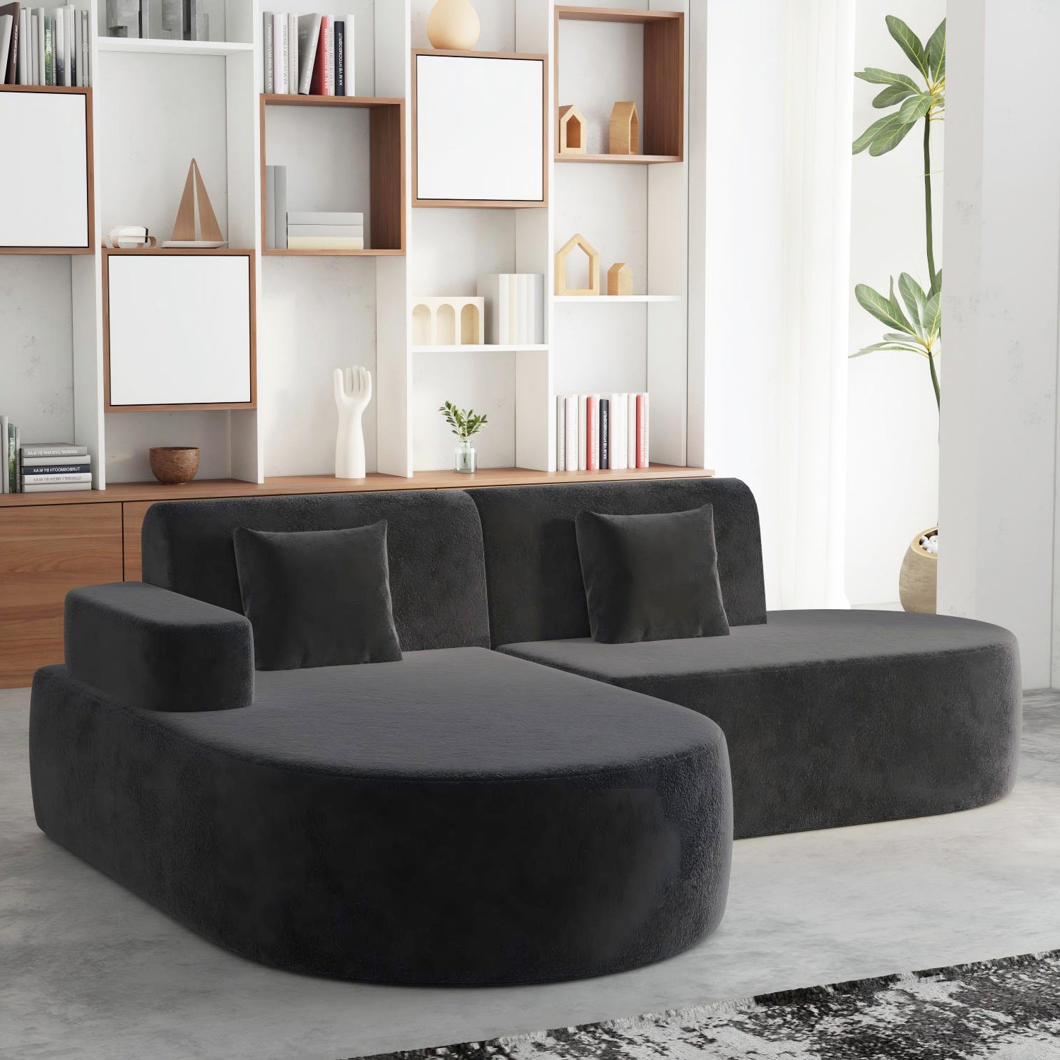 HOMREST Modern L-Shaped Corner Sofa, Chenille Upholstered Cloud Sectional Couch for Living Room and Bedroom, Black